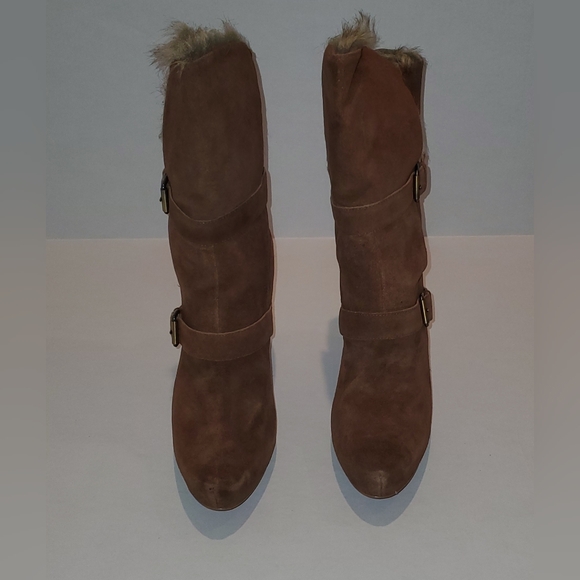 Paris Hilton Candace Brown Heeled Boots with Buckle and Faux Fur Detail Sz 10M - Picture 4 of 16